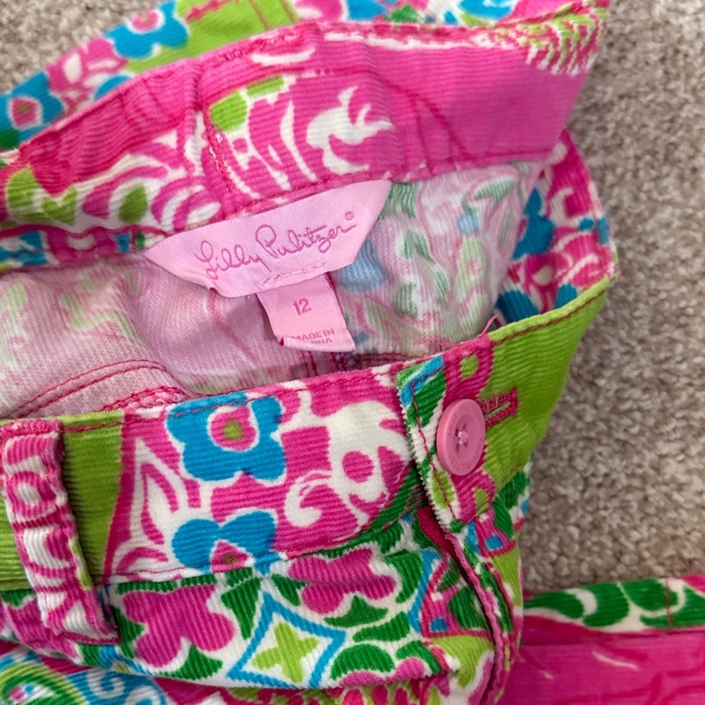 Lilly Pulitzer Floral Pink and Green corduroy pants